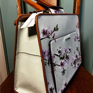 Calvin Klein Floral Laptop Bag - White and Brown